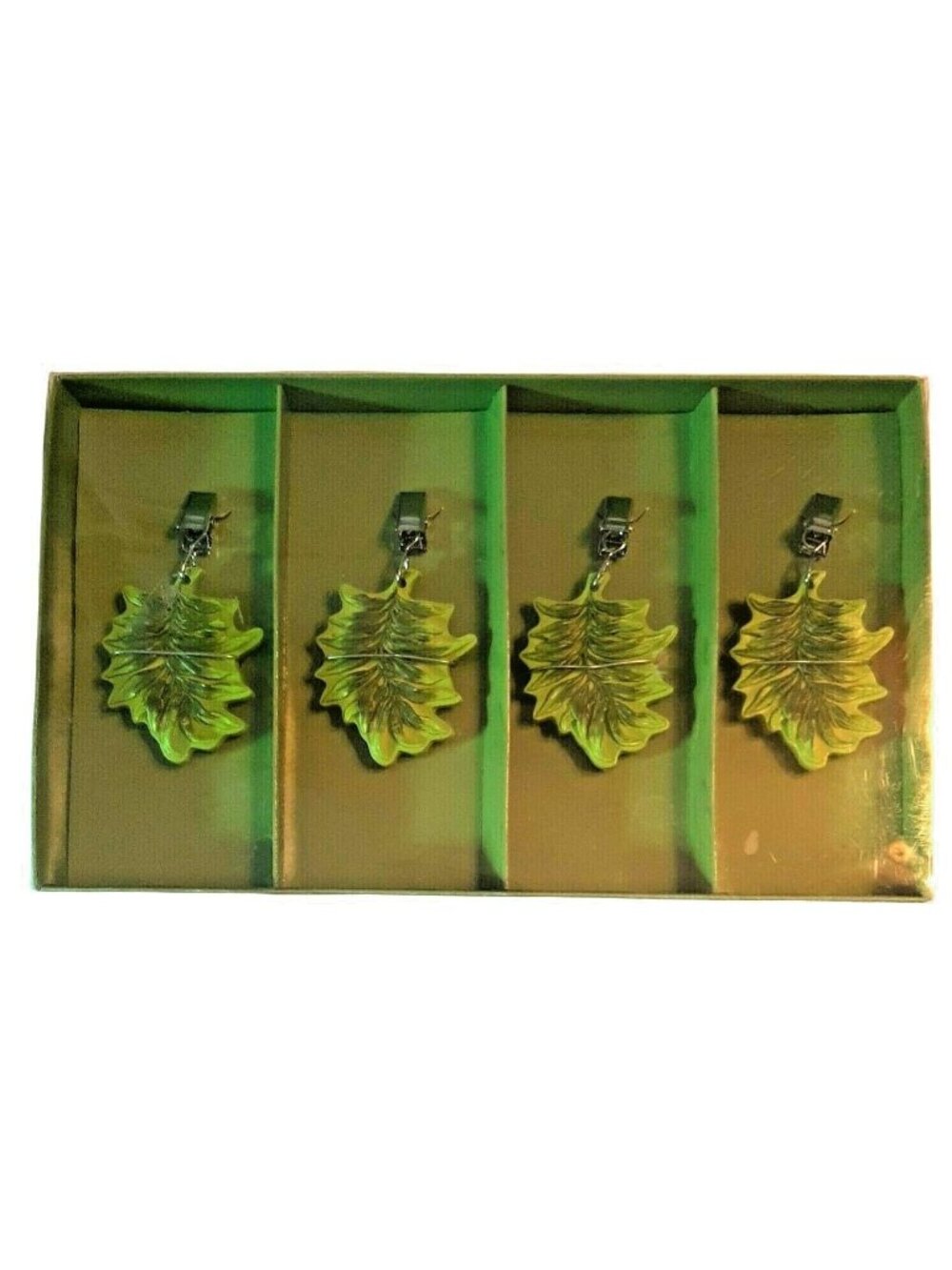 Set of 4 Green Leaf Shaped Tablecloth Weights New Picnic